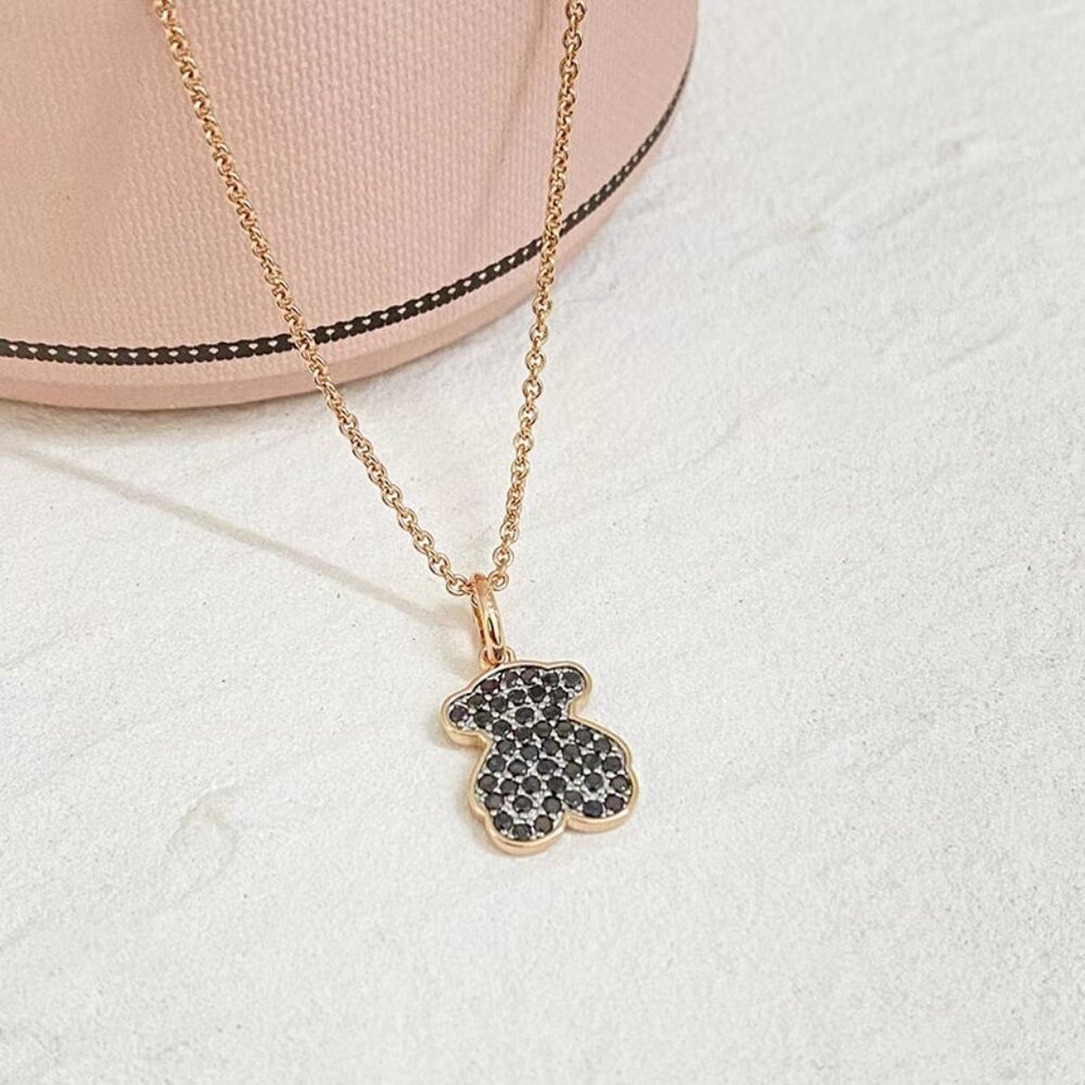Tous Silver-Plated Rose Gold Bear Necklace With Gemstones